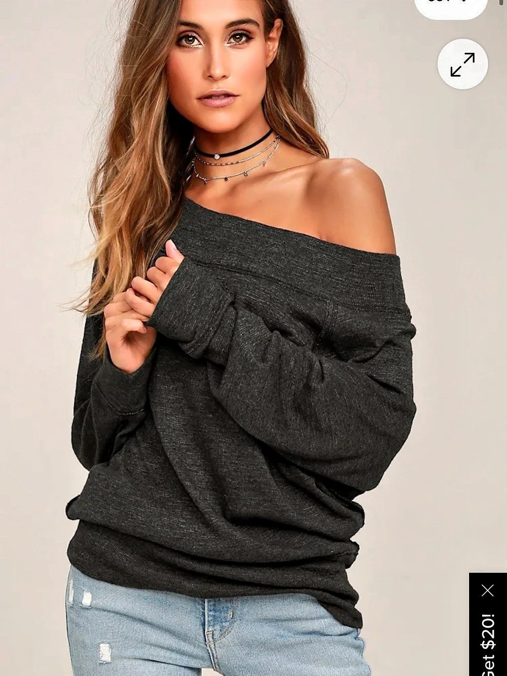 Free People We The Free Palisades Off-Shoulder Gray Top Size Small